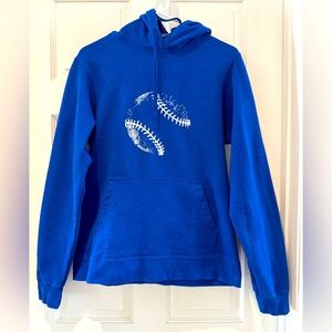Port & Company Baseball Hoodie Blue - Men’s Small Pullover Sweatshirt